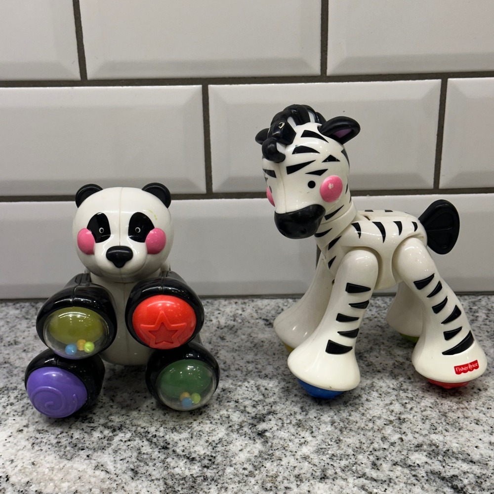 Fisher-Price Kid Clicker Pals Toy Set Panda Zebra Black White Sensory Play learn